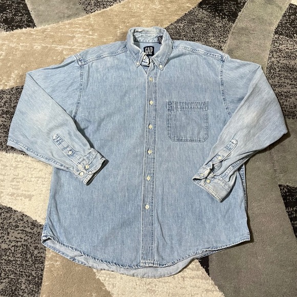 GAP Other - VTG Gap Denim Shirt Button Down Men XL Blue Distressed Pocket Cotton Made in USA